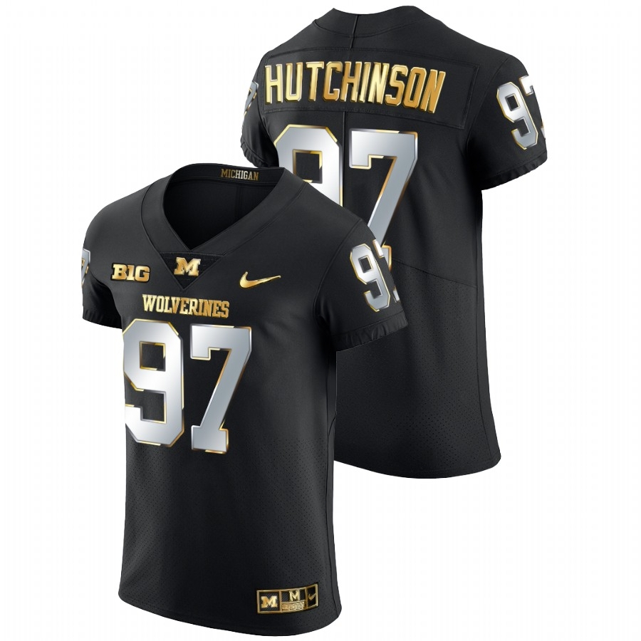 Michigan Wolverines Men's NCAA Aidan Hutchinson #97 Black Golden Diamond Edition Elite 2021-22 College Football Jersey PTP8849MZ